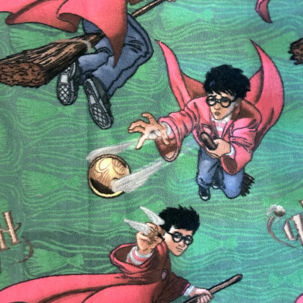 Vintage 2001 Harry Potter‎ Quidditch Fleece Throw Blanket Golden Snitch Green